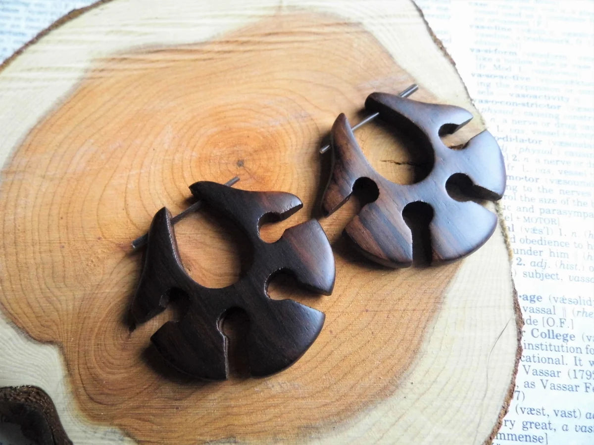 Large Leaf Inspired Tribal Wooden Earrings