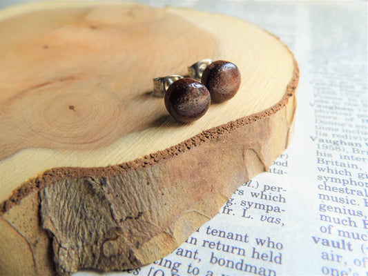 Small Red Wooden Stud Earrings