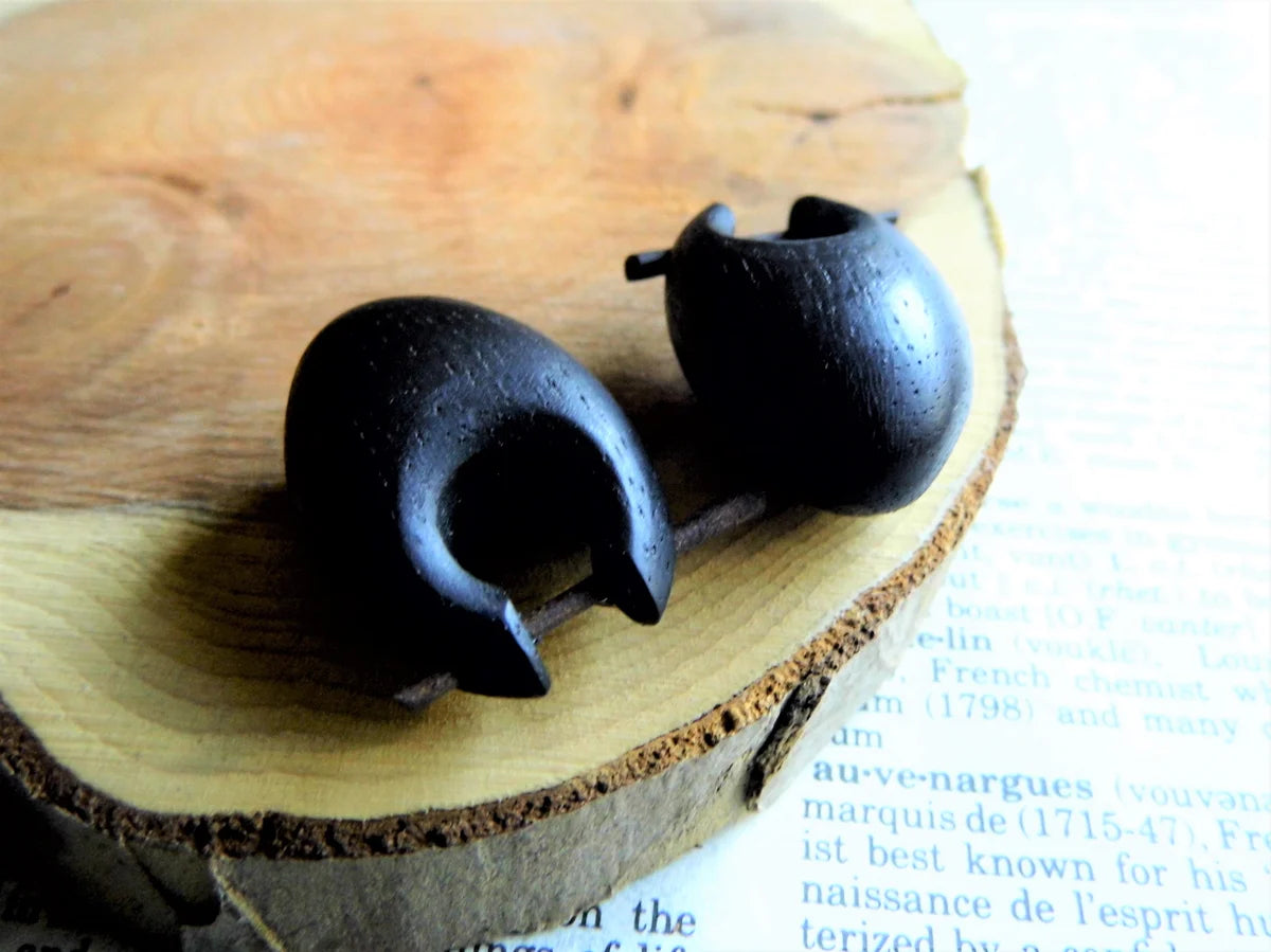 Wood Huggie Hoops Small Donut Tribal Style