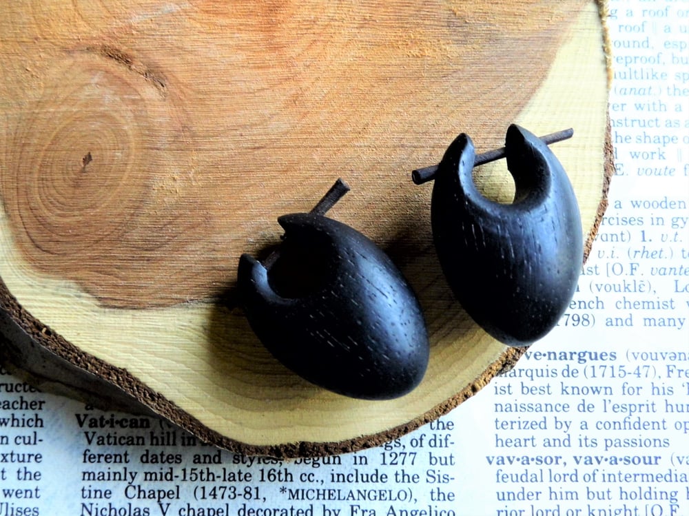 Wood Huggie Hoops Small Donut Tribal Style