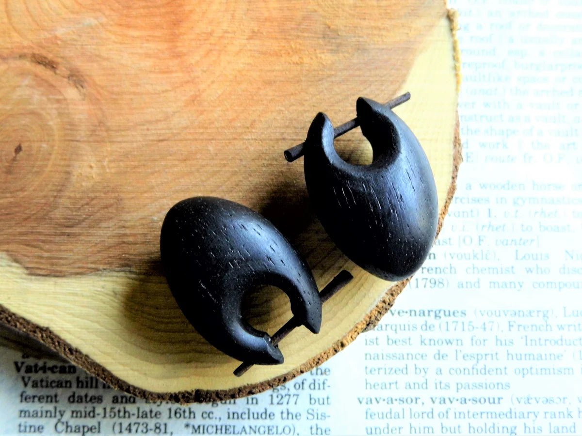 Wood Huggie Hoops Small Donut Tribal Style