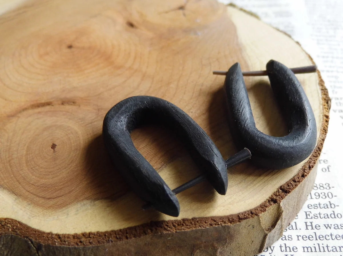Black Wood Hoop Earrings