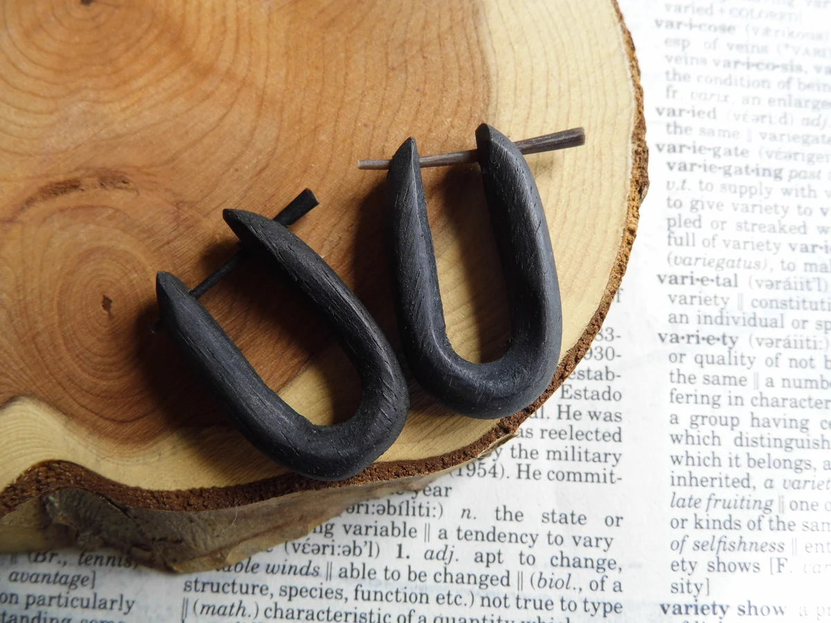 Black Wood Hoop Earrings
