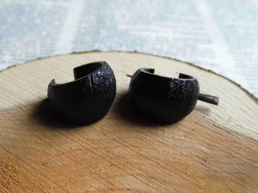 Textured Black Wood Hoops Huggies Sleepers