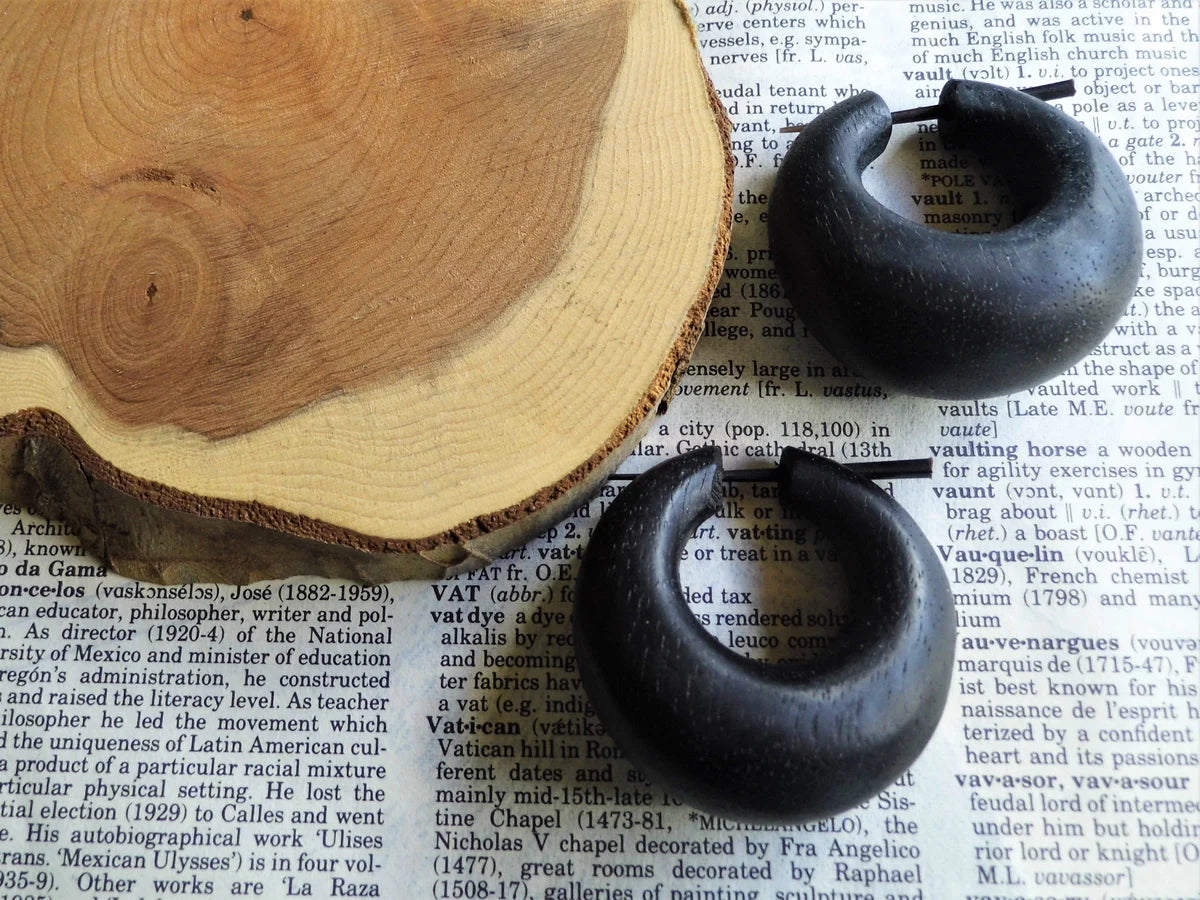 Large Black Wood Earrings Womens