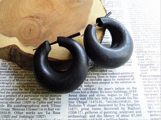Large Black Wood Earrings Womens