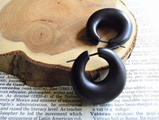 Black Wooden Hoop Earrings