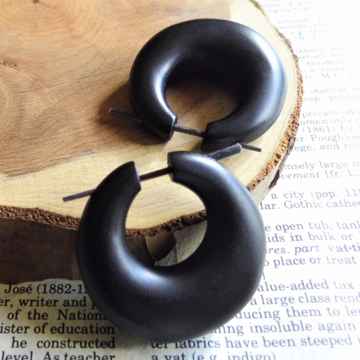 Black Wooden Hoop Earrings