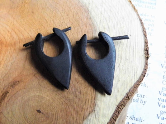 Small Matt Black Arrow Head Wooden Hoops Huggies
