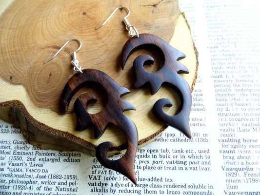 Tribal Wooden Earring Spiral