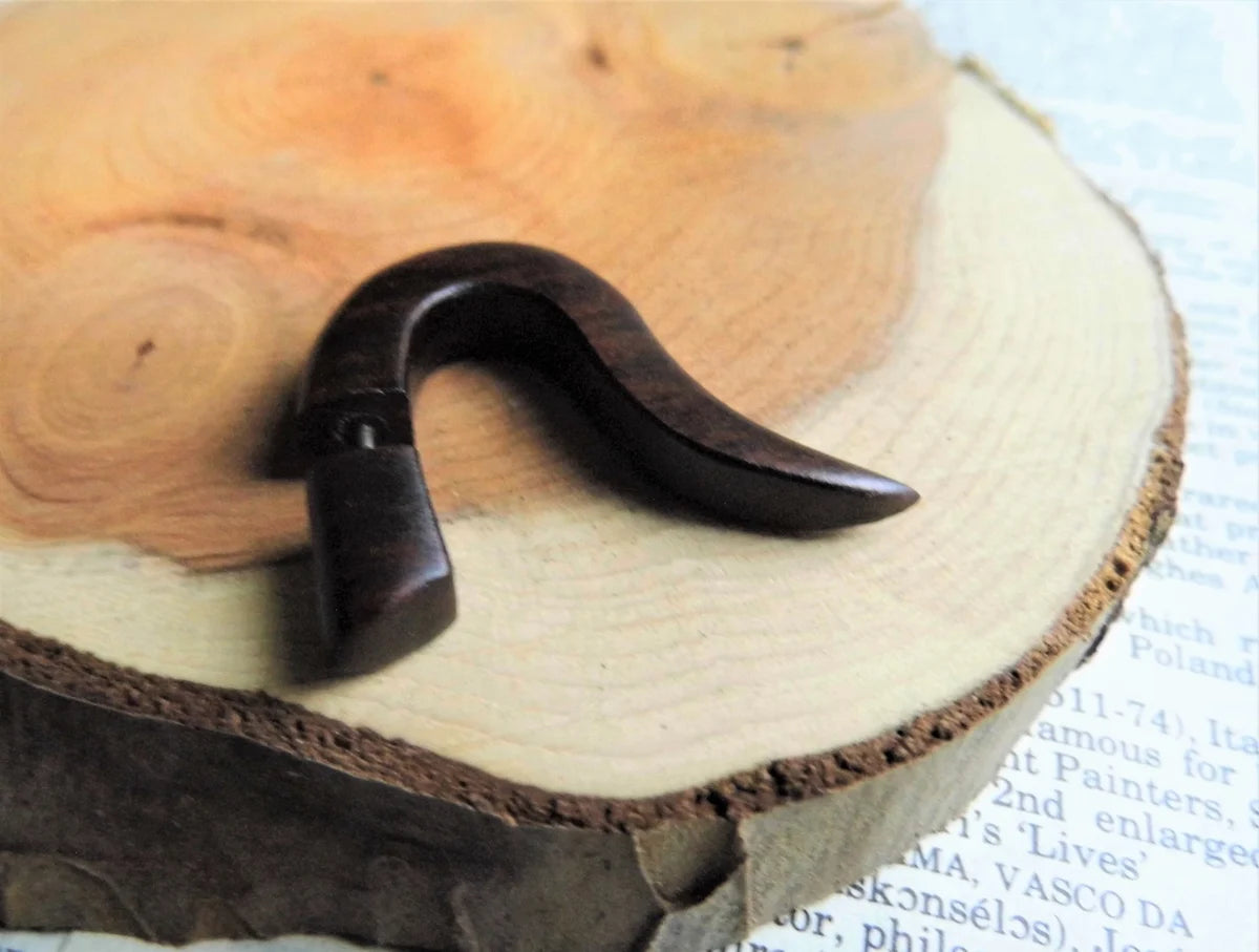 Brown Fish Hook Faux Gauge Wood Earring
