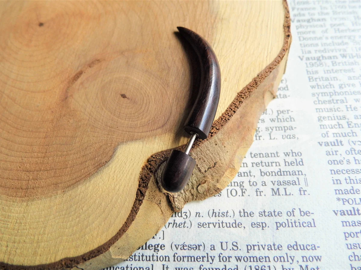 Brown Wooden Faux Gauge Plug Wood Earring