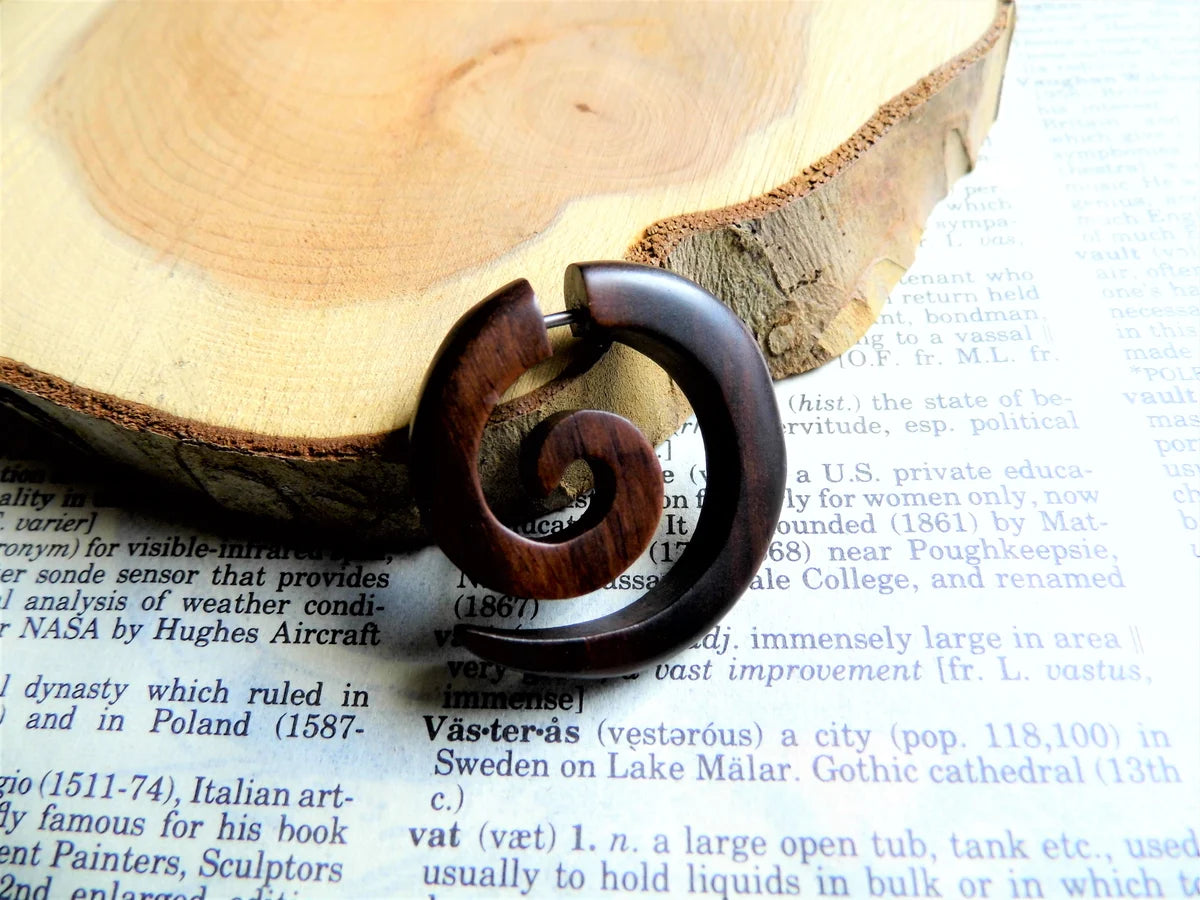 Wooden Spiral Earring Single