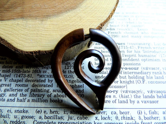 Wood Faux Gauge Earring Spiral