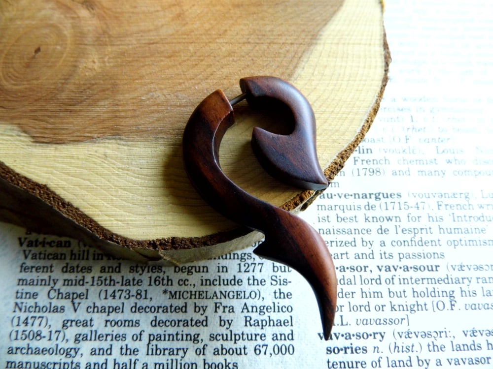 Wood Earring Fish Hook Single