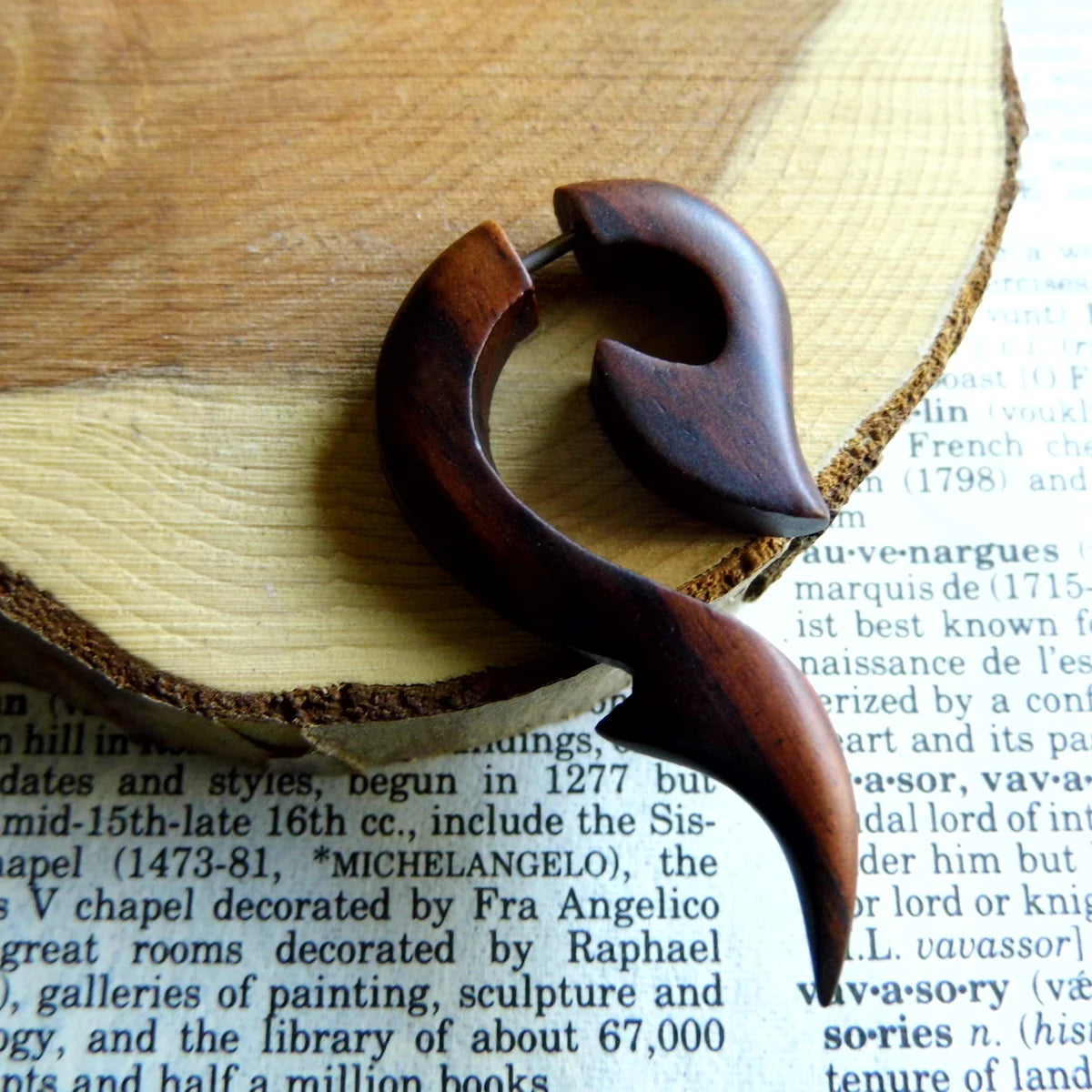 Wood Earring Fish Hook Single
