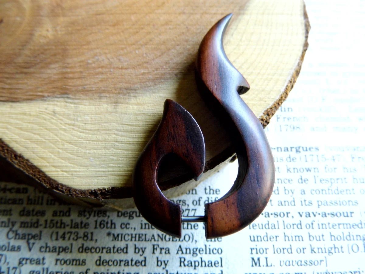 Wood Earring Fish Hook Single