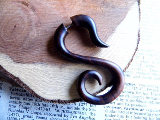 Wooden Earring Spiral Large Faux Taper