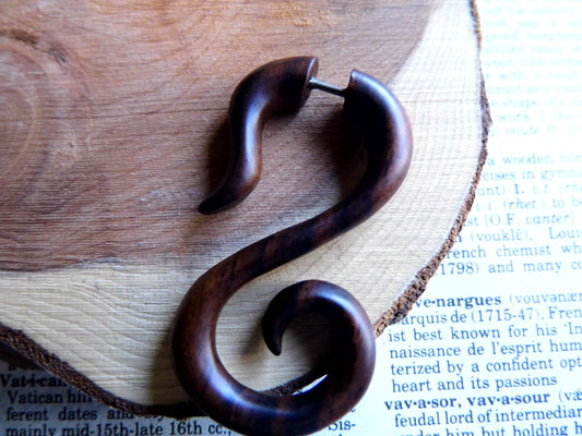 Wooden Earring Spiral Large Faux Taper