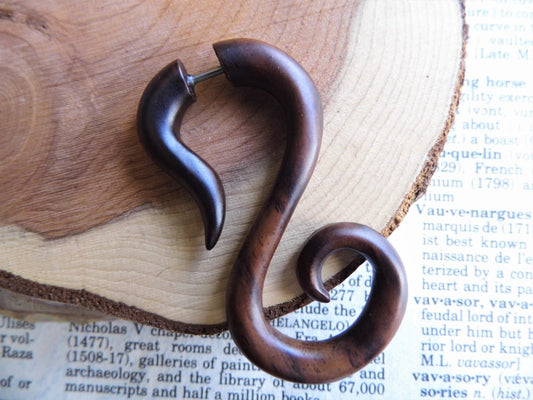 Wood Earring Spiral Faux Expander Hoop