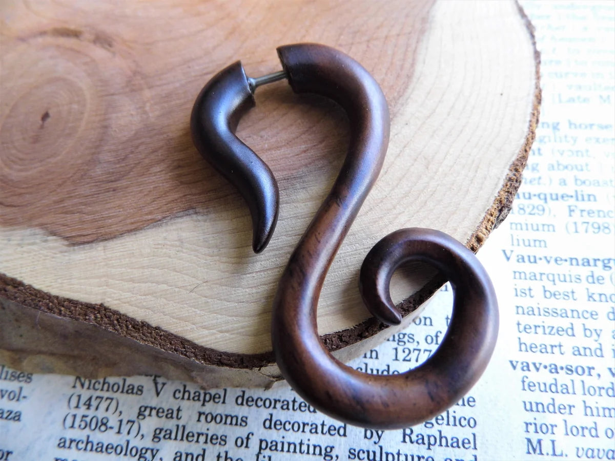 Wood Earring Spiral Faux Expander Hoop