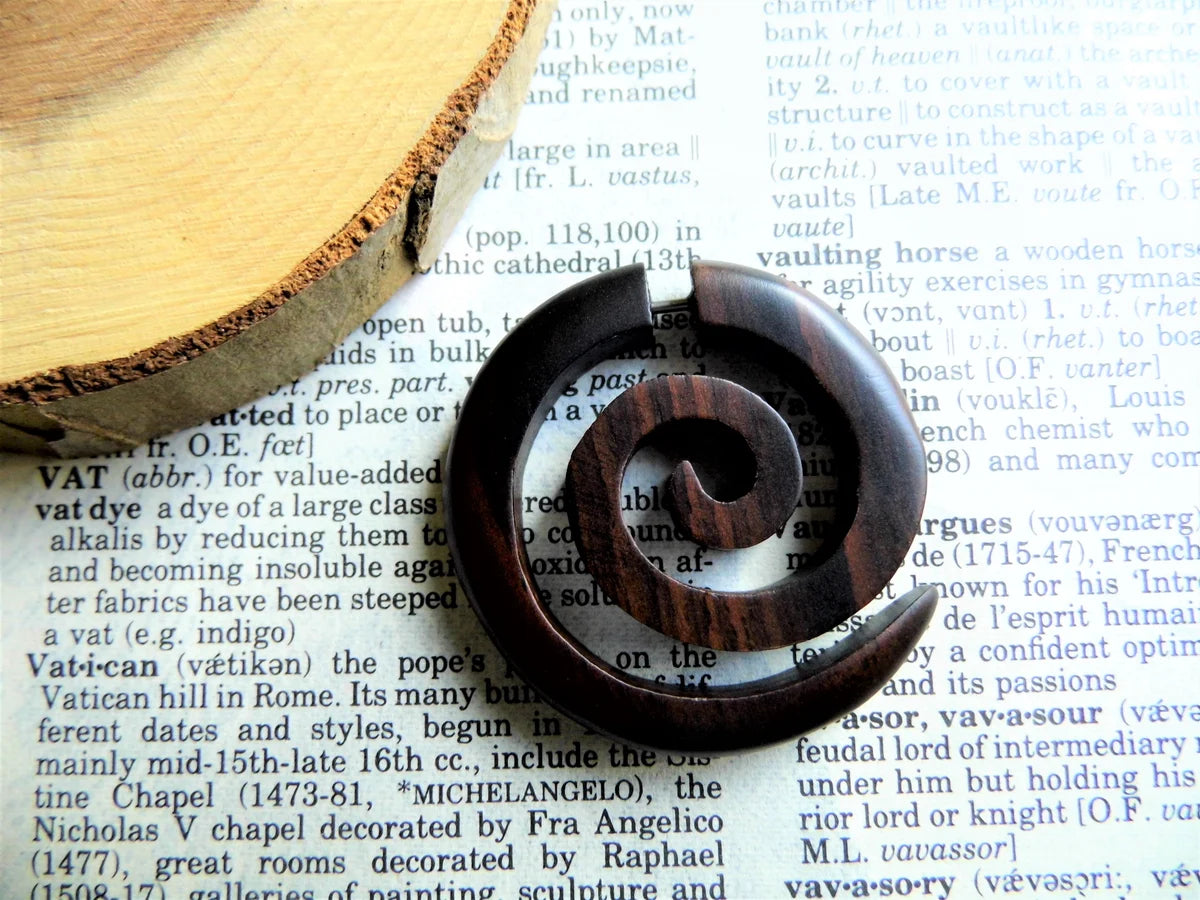 Wooden Earring Spiral Single Faux Gauge