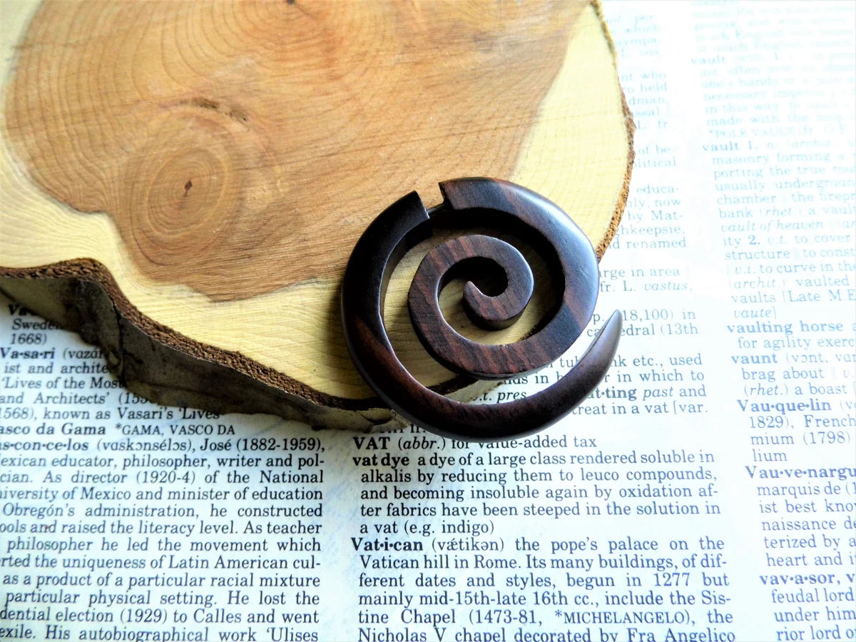 Wooden Earring Spiral Single Faux Gauge