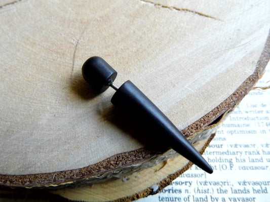 Black Wood Taper Earring Faux Plug