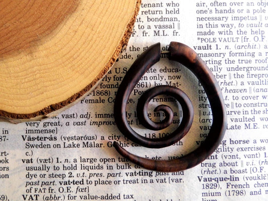 Large Spiral Wood Earring Faux Gauge