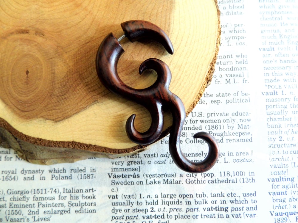 Wood Earring Ethnic Tribal Faux Gauge