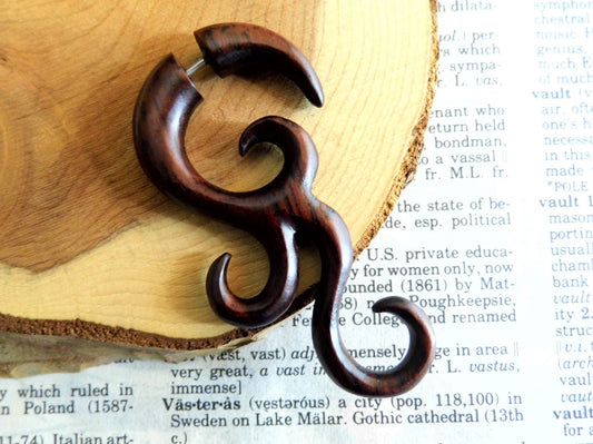 Wood Earring Ethnic Tribal Faux Gauge