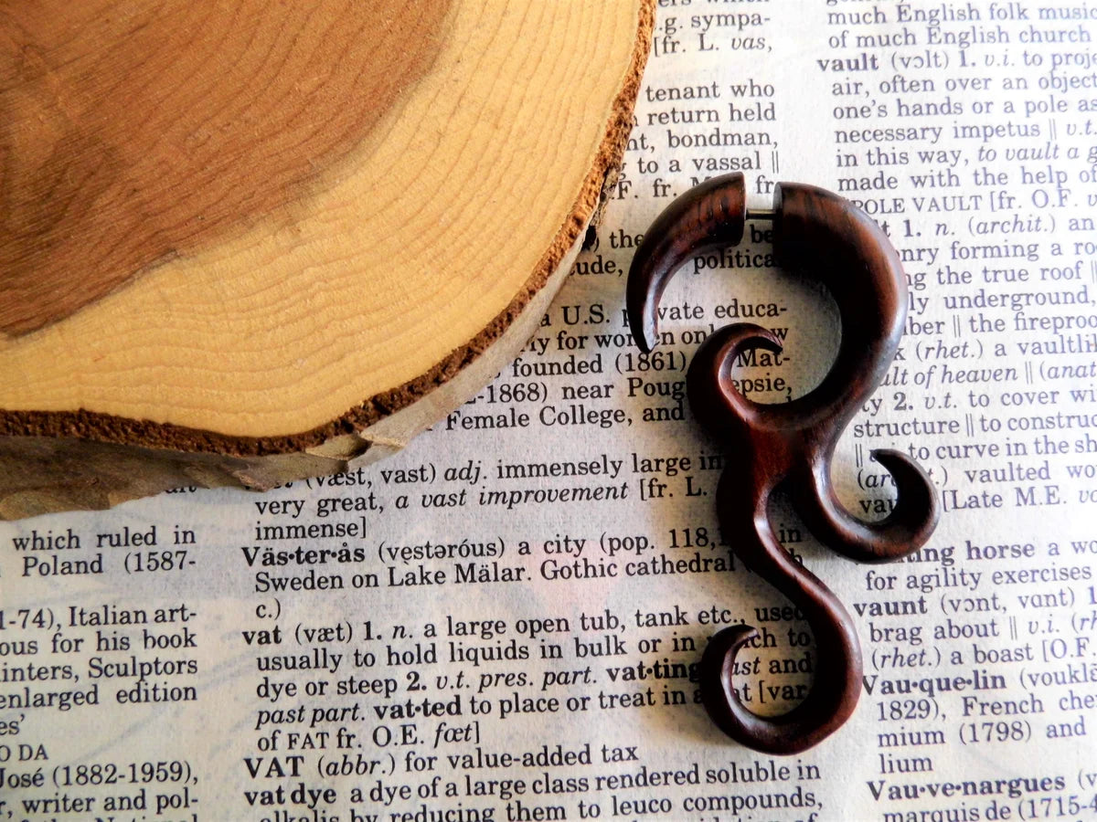 Wood Earring Ethnic Tribal Faux Gauge