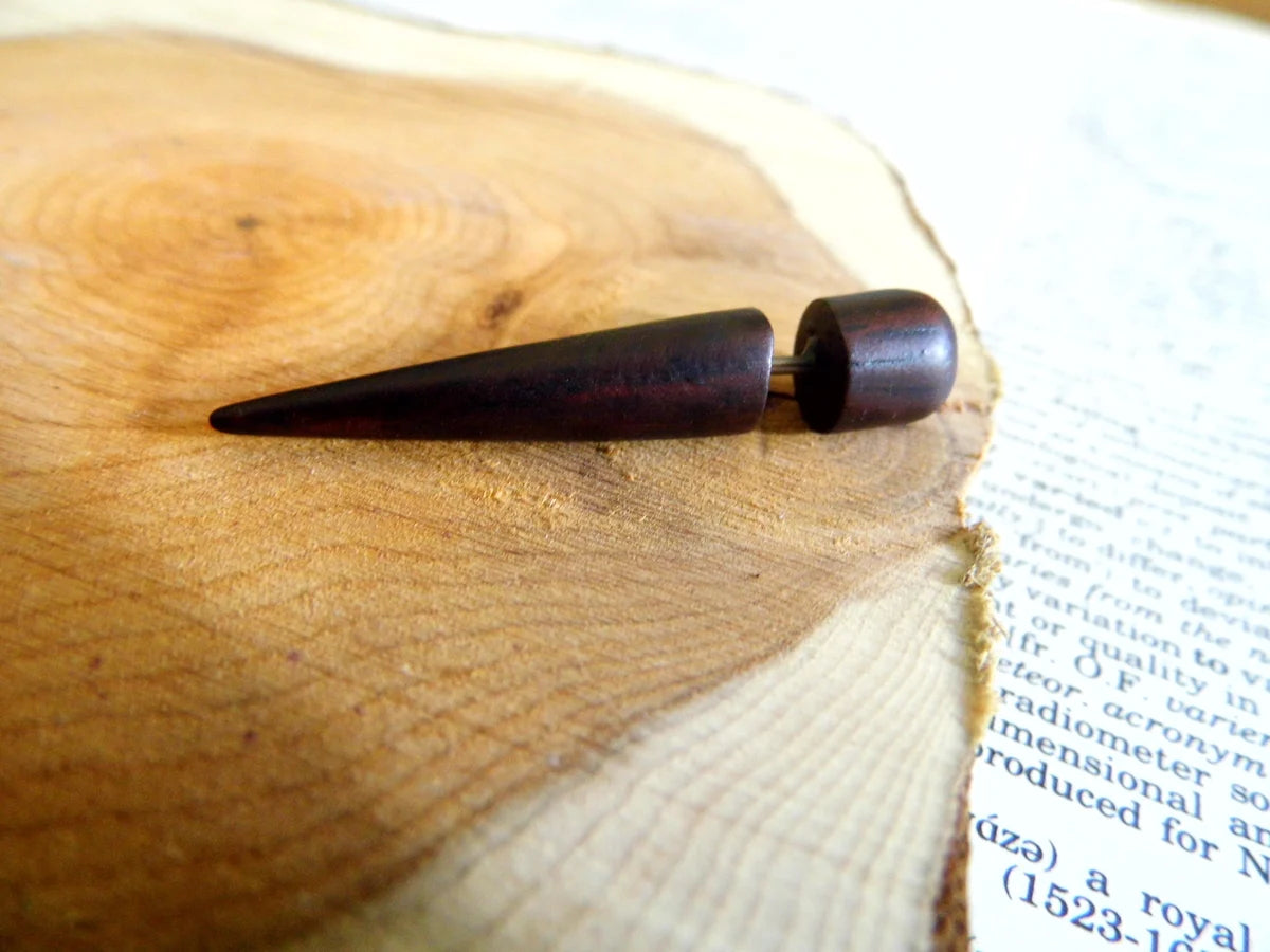 Single Wooden Earring Taper Faux Plug