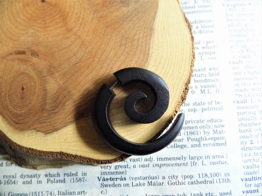 Black Wooden Spiral Earring Men Women