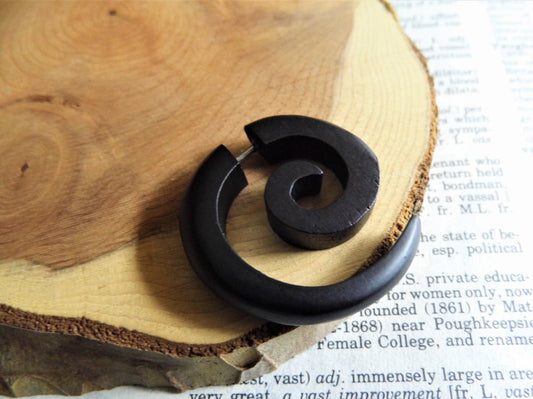 Black Wooden Spiral Earring Men Women