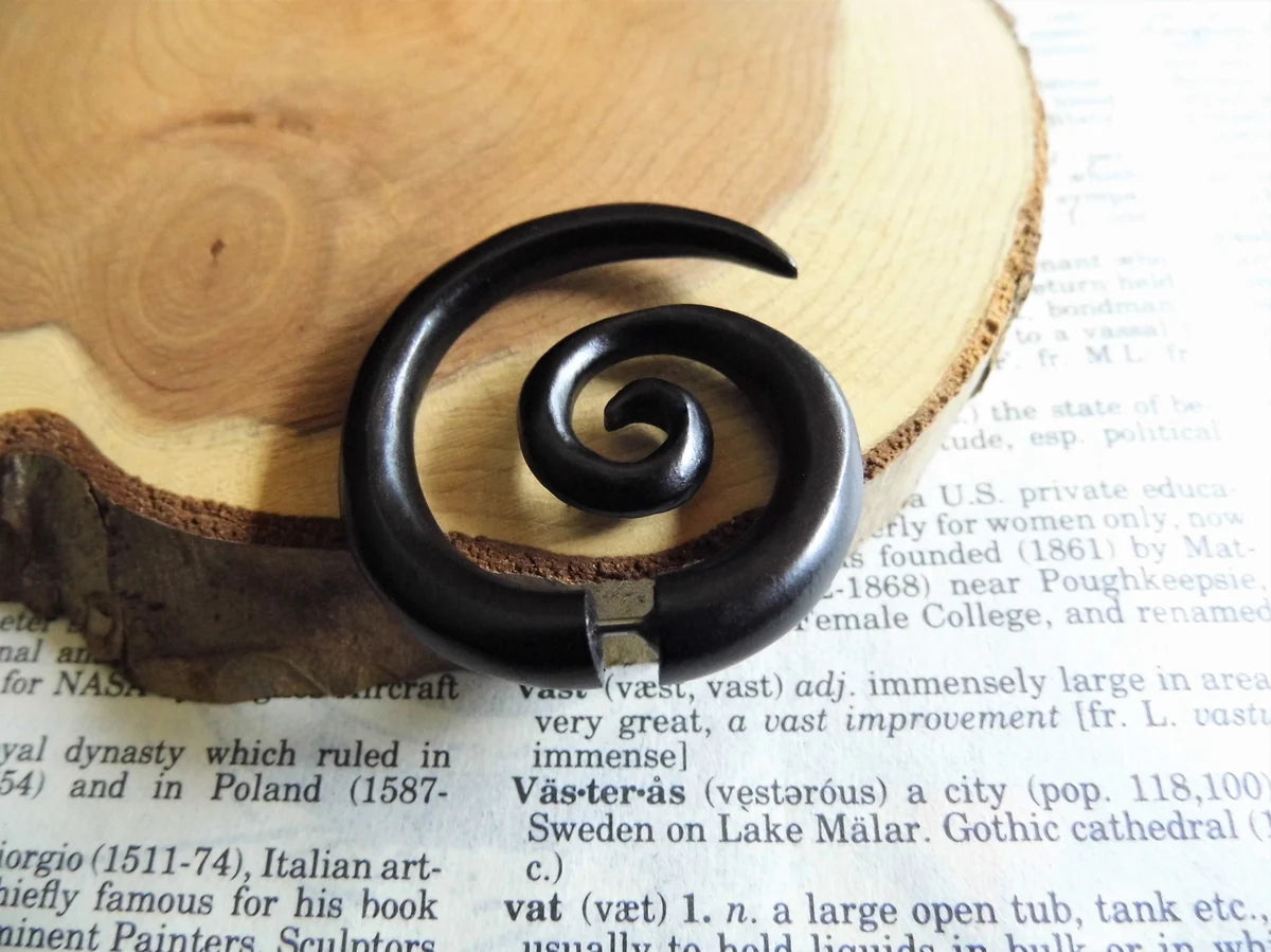 Large Black Wooden Spiral Earring