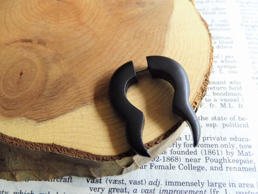 Black Wood Earring Crescent Faux Gauge