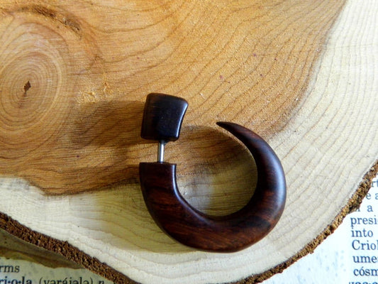 Fish Hook Faux Gauge Wooden Earring Unisex
