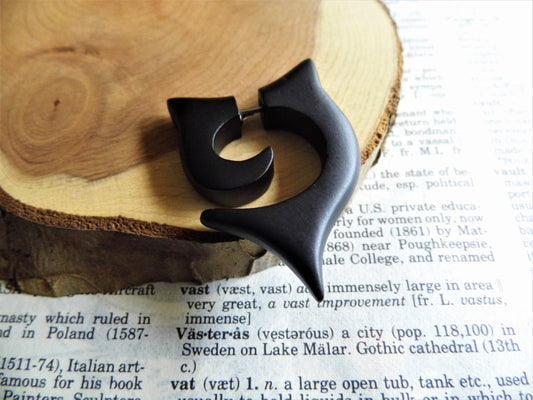 Black Wood Earring Fake Expander Hook