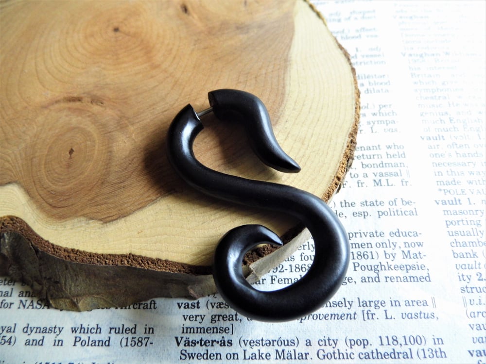Black S Shaped Faux Gauge Wooden Earring