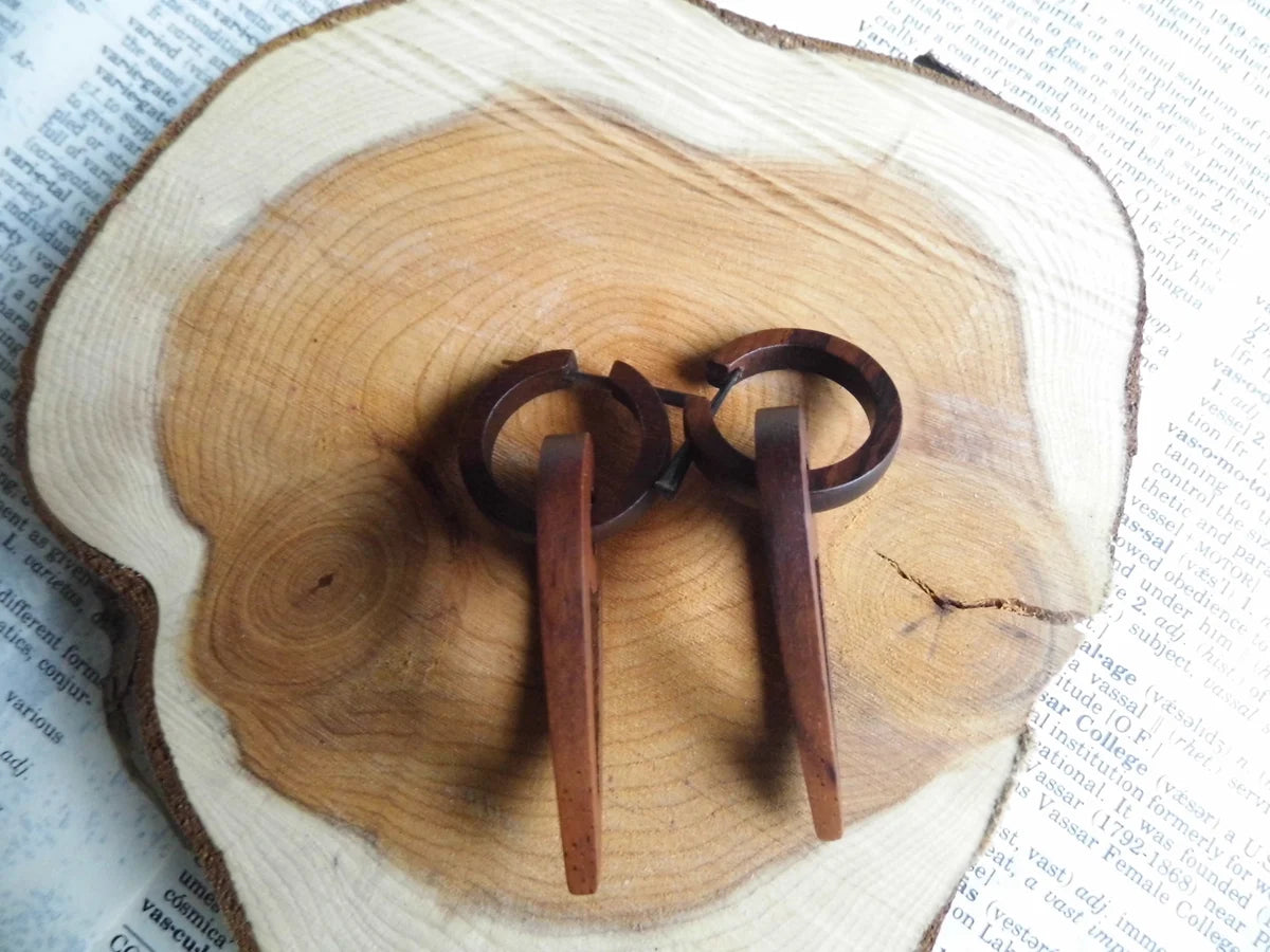Dangle Drop Wooden Tribal Earrings