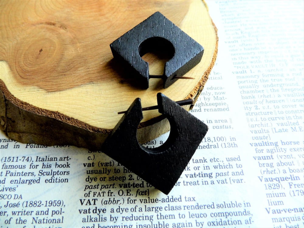 Black Wooden Square Cube Hoop Earrings