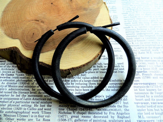 Extra Large Black Wood Hoops Thin Earrings