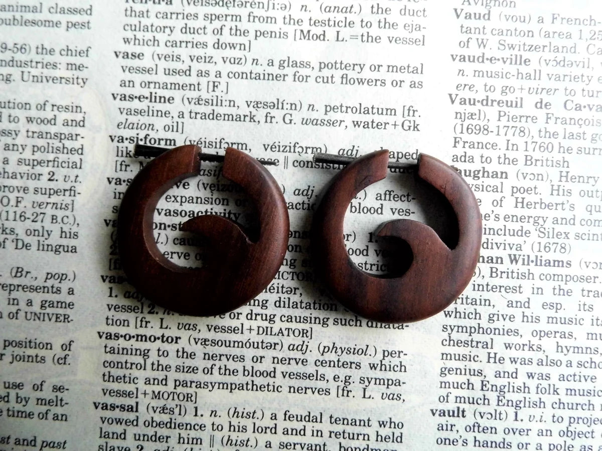 Small Wood Hoop Ocean Wave Earrings