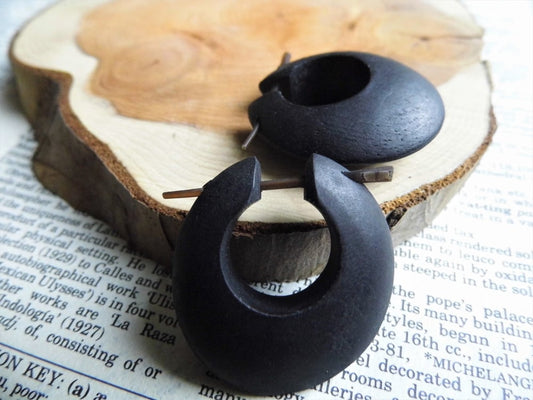 Matt Black Wooden Hoops Earrings