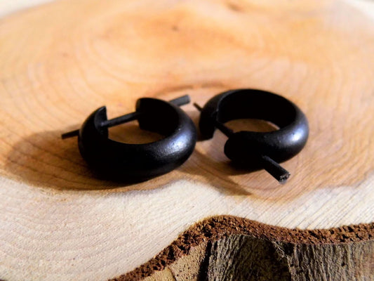Black Wooden Huggies Earrings Hoops