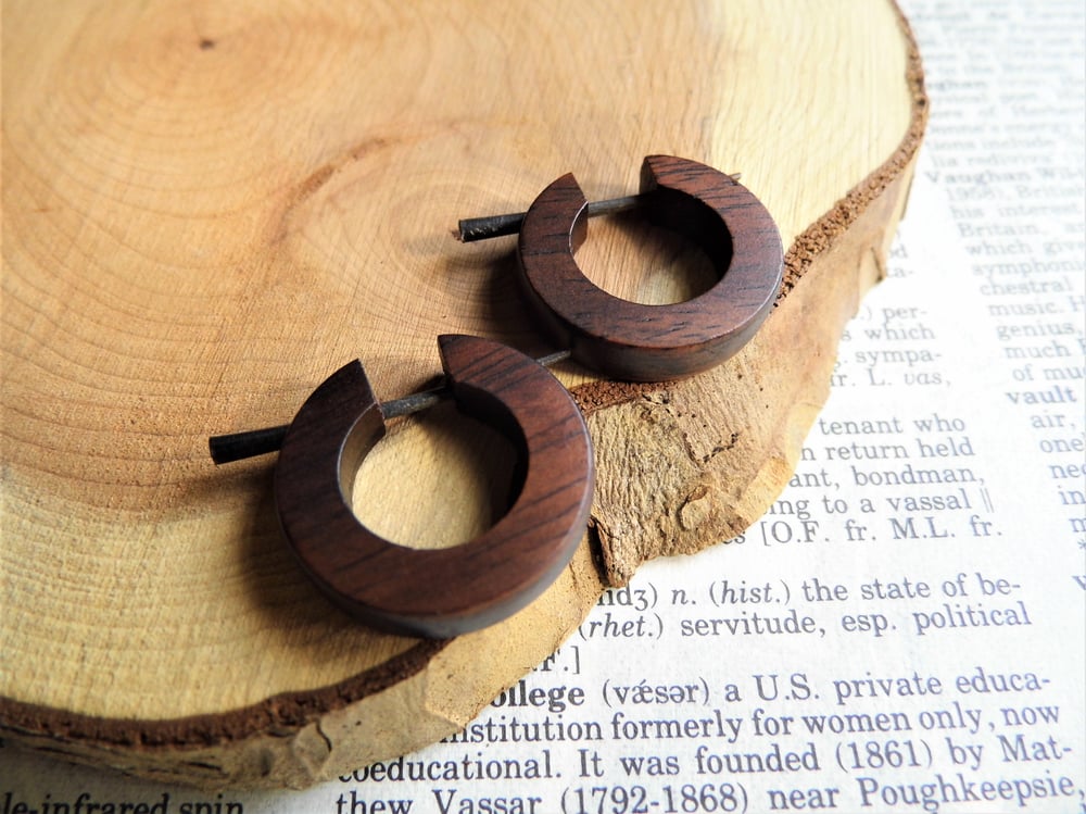 Wooden Huggies Hoop Earrings Small Brown