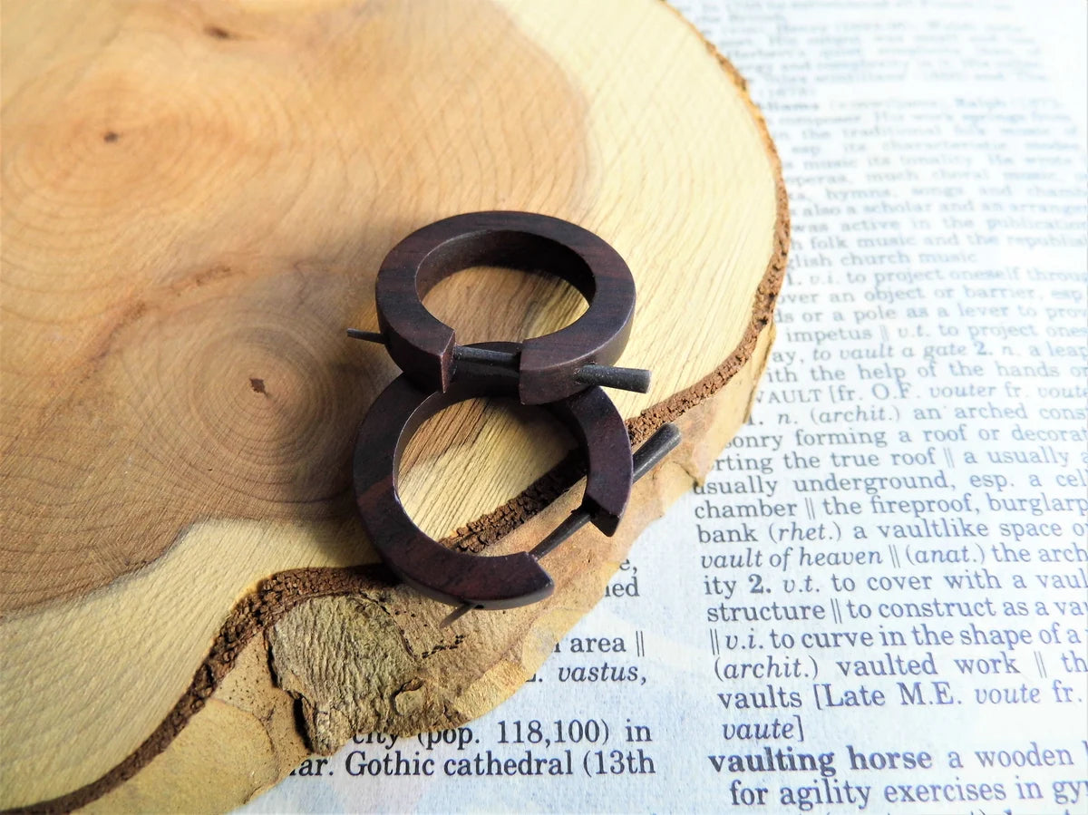 Brown Wooden Huggies Hoop Earrings Small