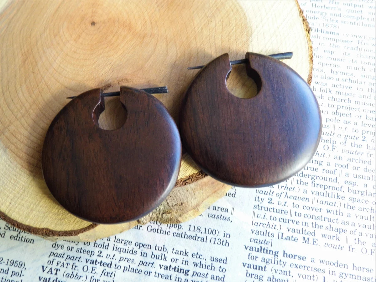 Carved Wooden Earring Hoop Womens Earrings Large Brown