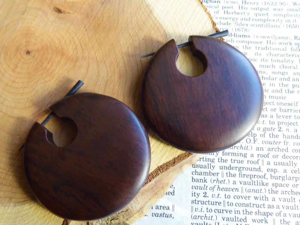Carved Wooden Earring Hoop Womens Earrings Large Brown